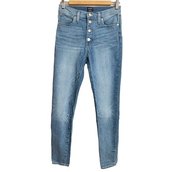 J.Crew Hi Rise Skinny Jeans Exposed Button Fly Blue Medium Wash Stretch 28 AG913 - Picture 1 of 5
